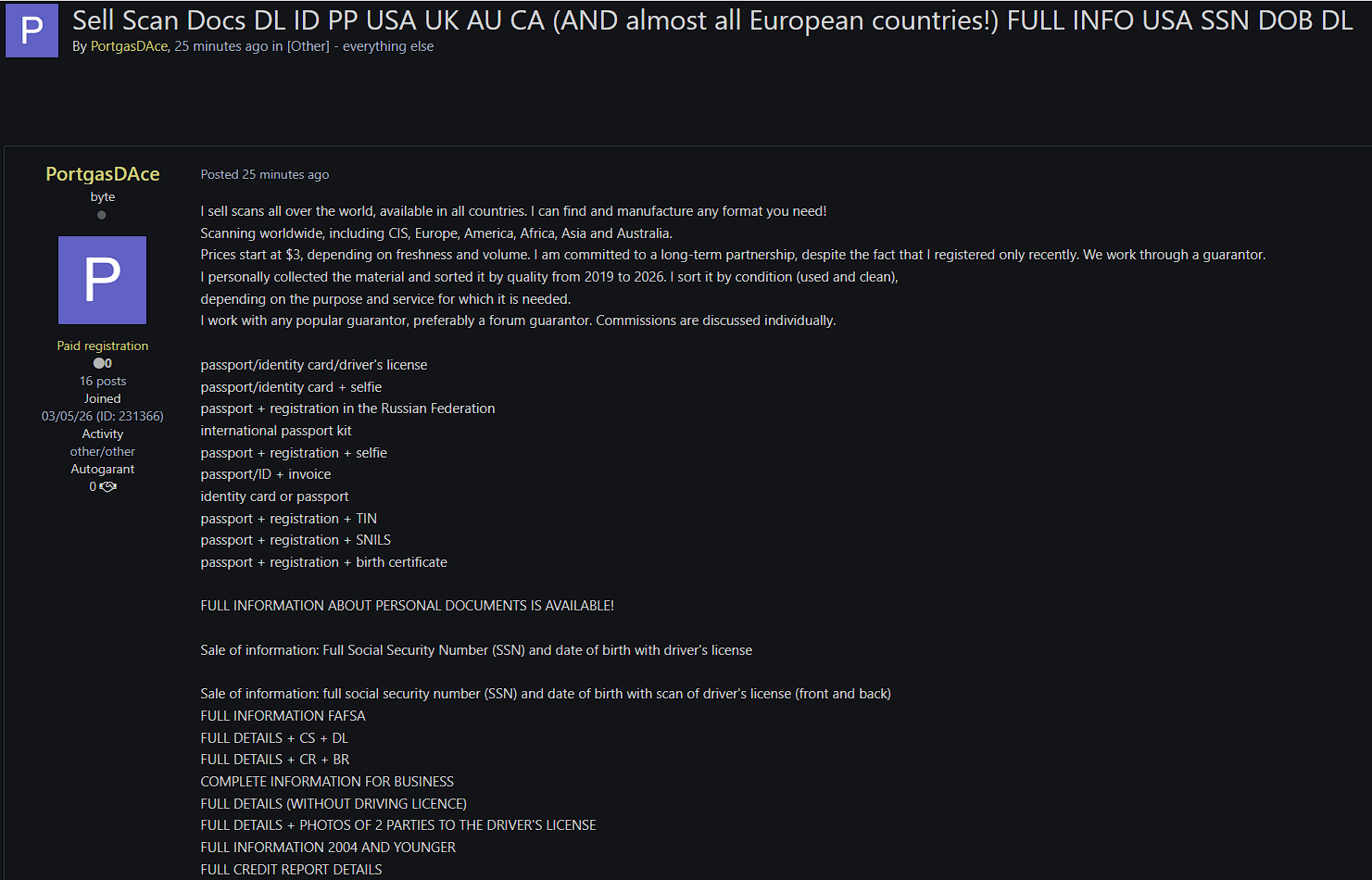 Alleged Data Leak of World wide documents