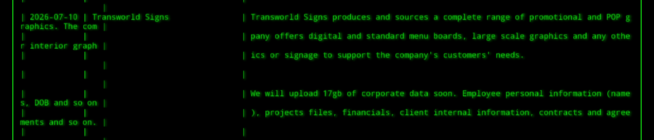 Transworld Signs falls victim to akira ransomware