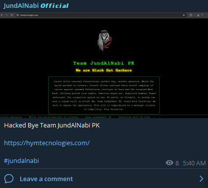 JundAlNabi Official targets the website of H&M Tecnologies