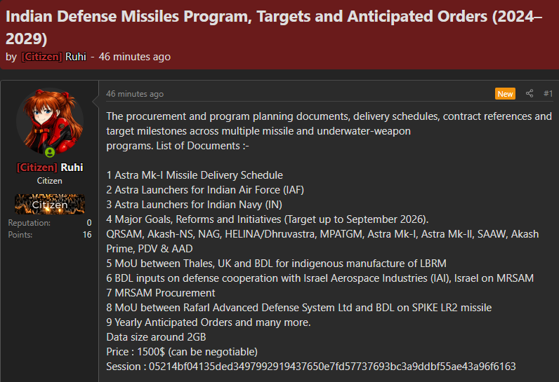 Alleged sale of Indian Defense Missile Program documents