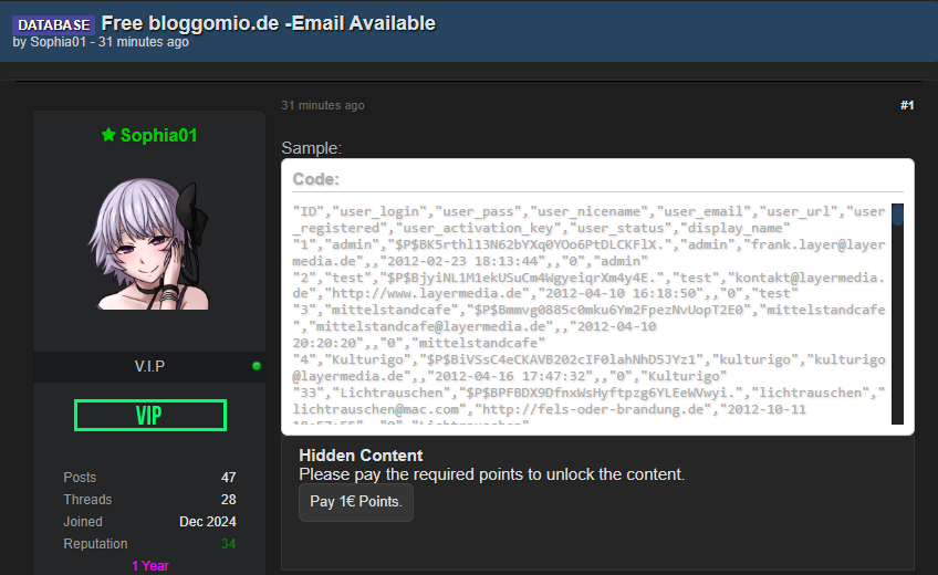Alleged data leak of Bloggomio
