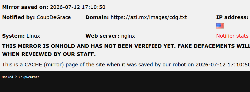 CoupDeGrace targets the website of azi.mx
