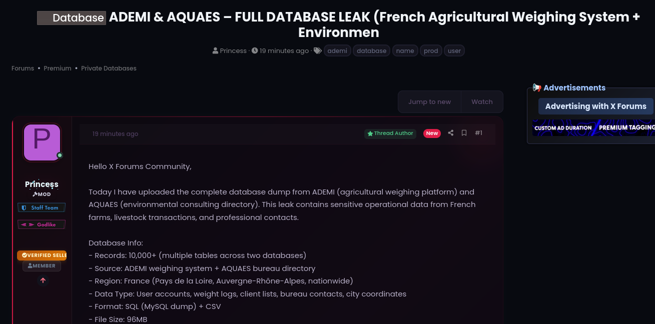 Alleged data breach of ADÉMI PESAGE and AQUAES
