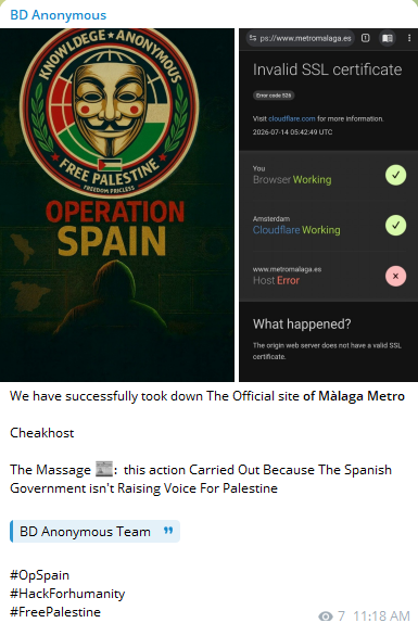 BD Anonymous targets the website of Metro de Málaga