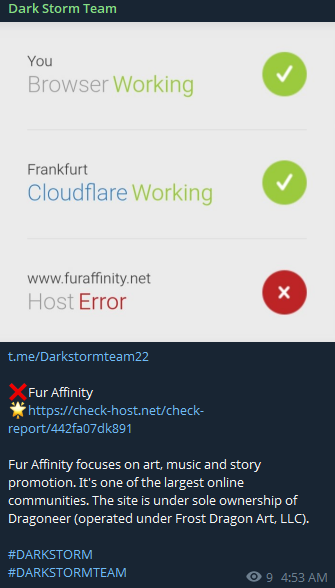 Dark Storm Team targets the website of Fur Affinity