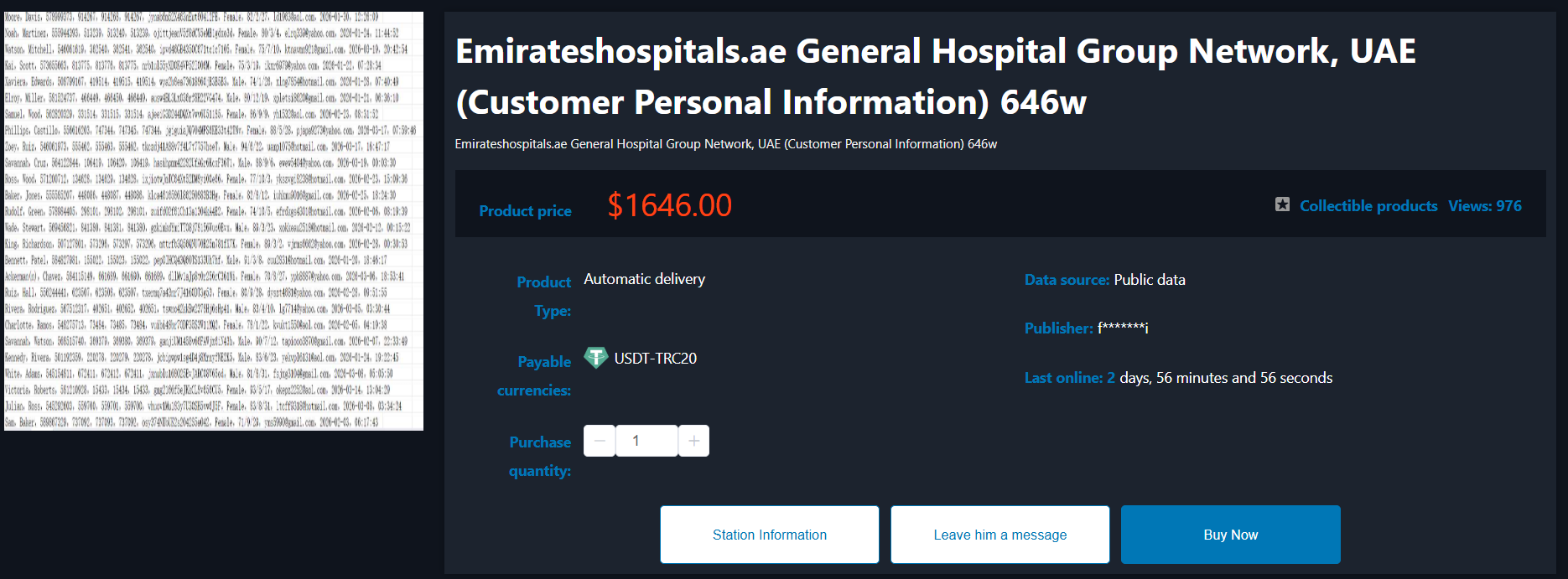 Alleged data breach of Emirates Hospitals Group