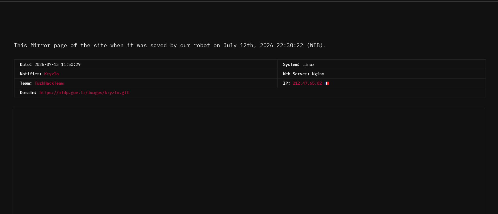 Kryzlo targets the website of Ministry of Finance and Development Planning