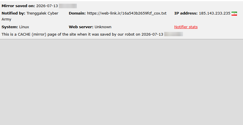 Trenggalek Cyber Army targets the website of Web link