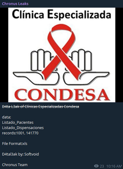 Alleged data breach of Clínicas Especializadas Condesa