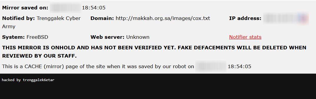 Trenggalek Cyber Army targets the website of makkah.org.sa