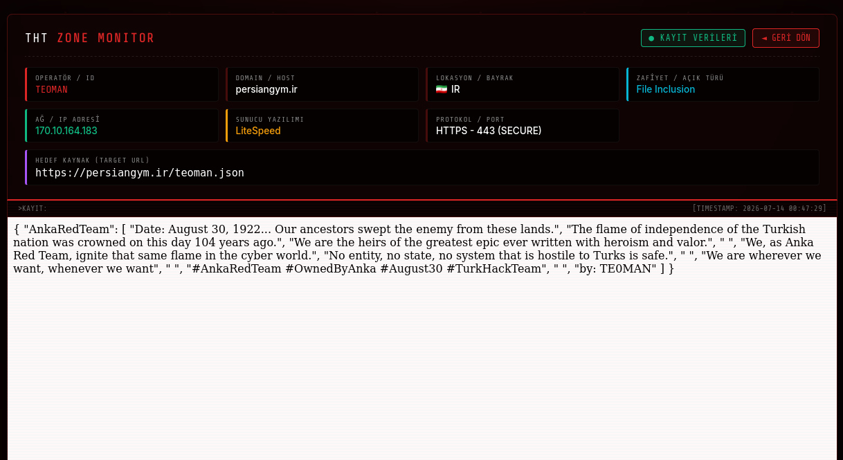 TEOMAN targets the website of Persian Gym