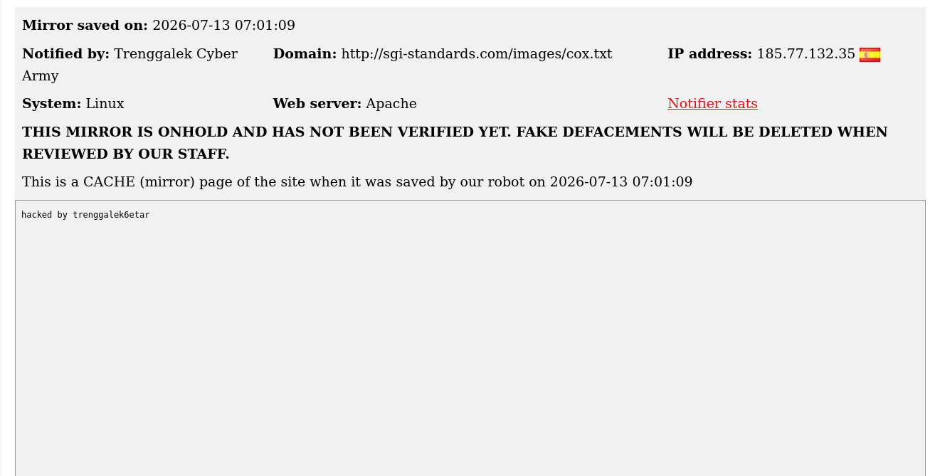 Turk Hack Team targets the website of SGI Standards