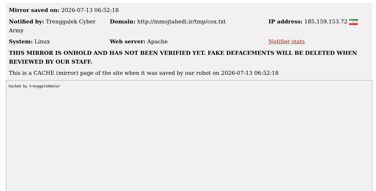Trenggalek Cyber Army targets the website of mmojtahedi.ir