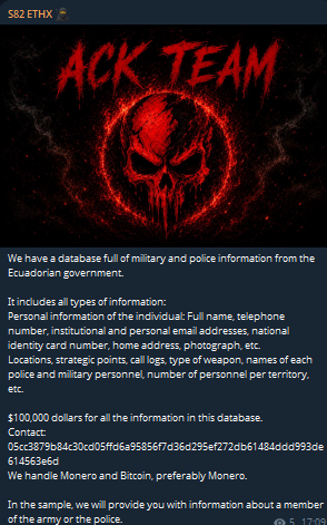 Alleged Sale of Ecuadorian Armed Forces and National Police Database
