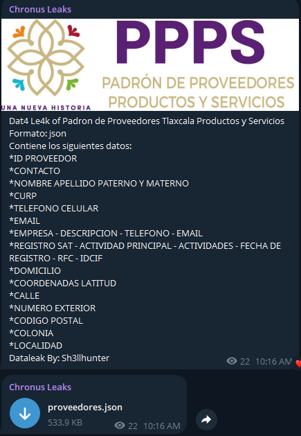 Alleged data breach of Padron de Proveedores Tlaxcala Productos y Servicios