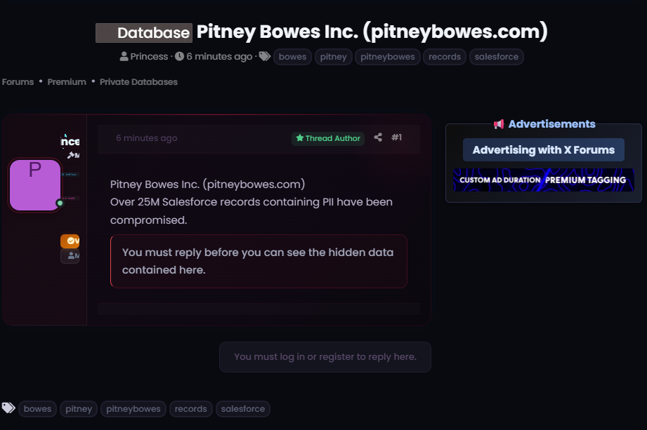 Alleged data breach of Pitney Bowes Inc.