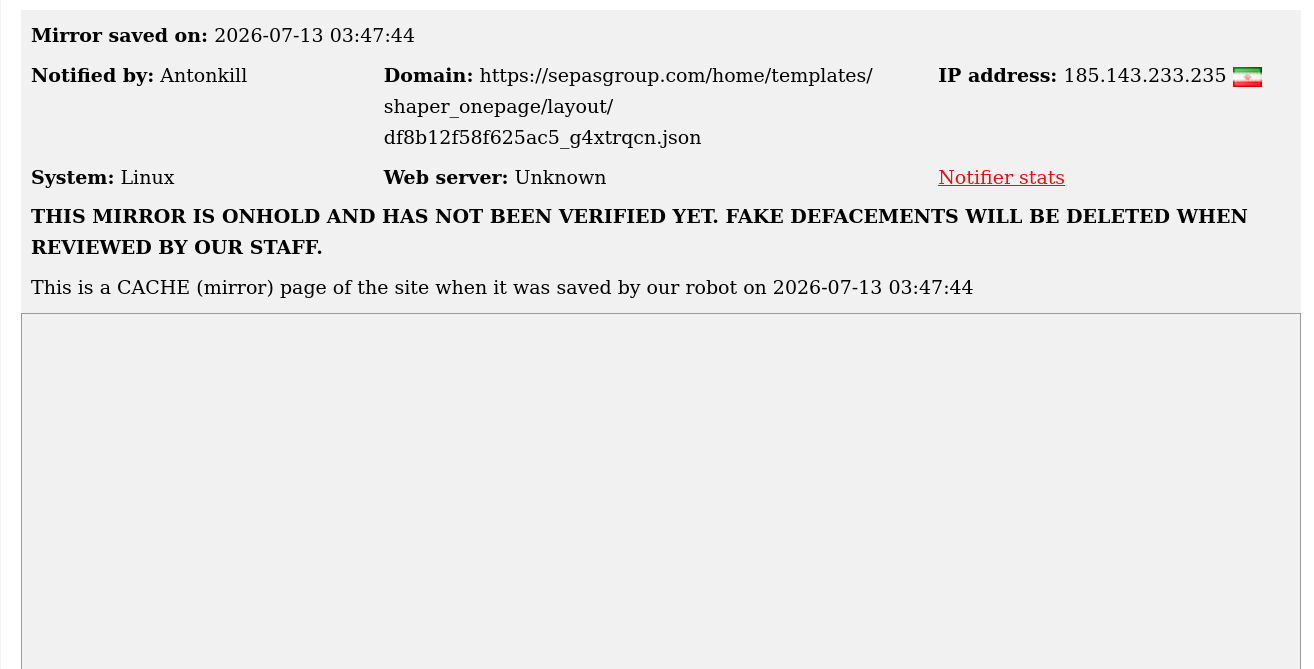 Antonkill targets the website of Sepas Group