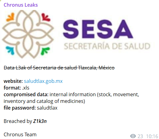 Alleged data breach of Salud de Tlaxcala