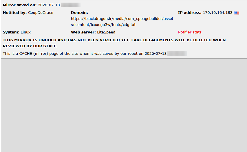 CoupDeGrace targets the website of Black Dragon