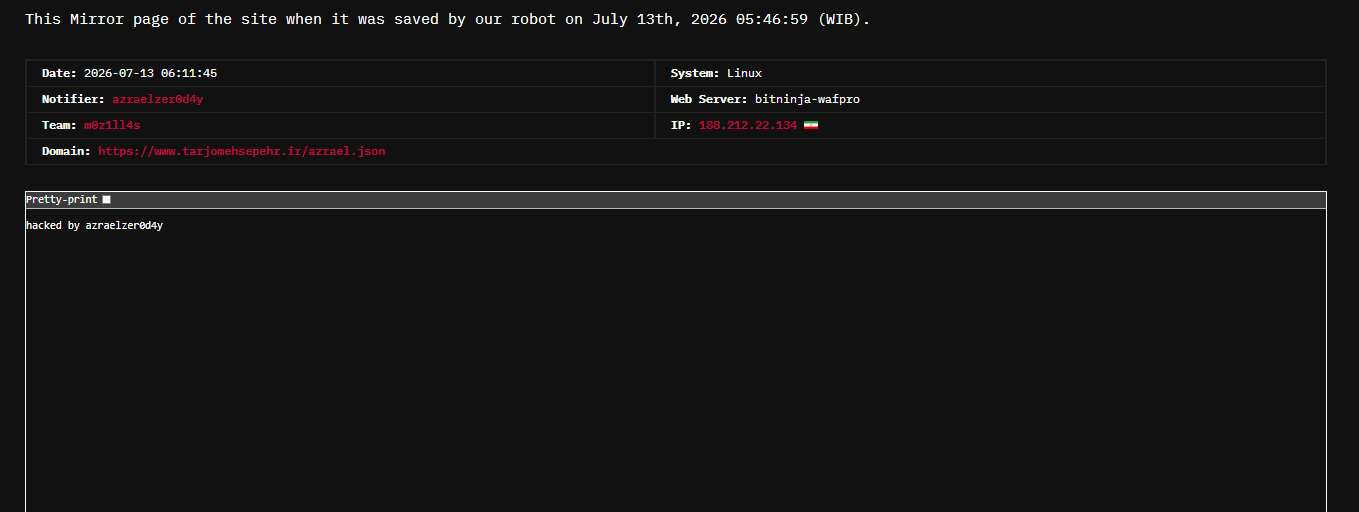 azraelzer0d4y targets the website of Sepehr Translation Bureau