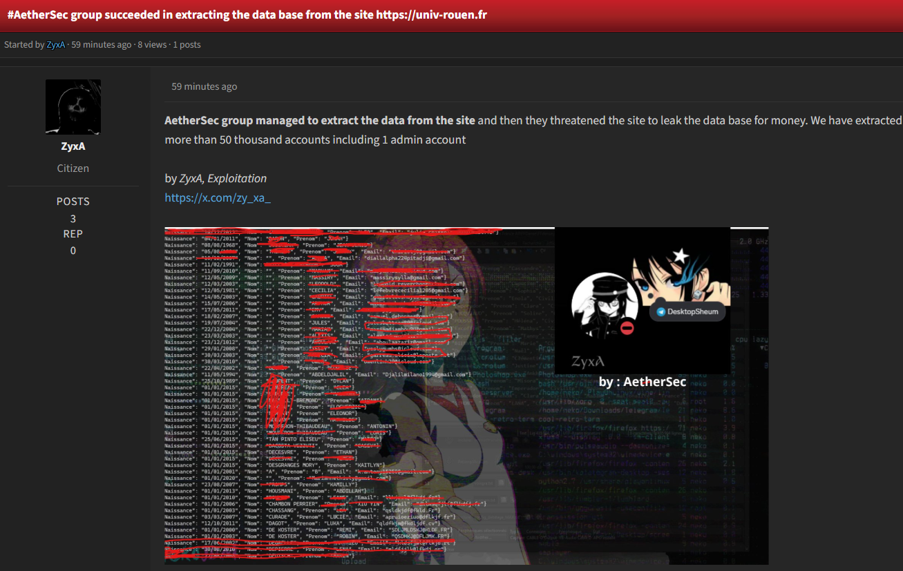 Alleged data breach of University of Rouen Normandy