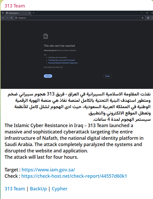 313 Team targets the website of National Unified Access (Nafath)