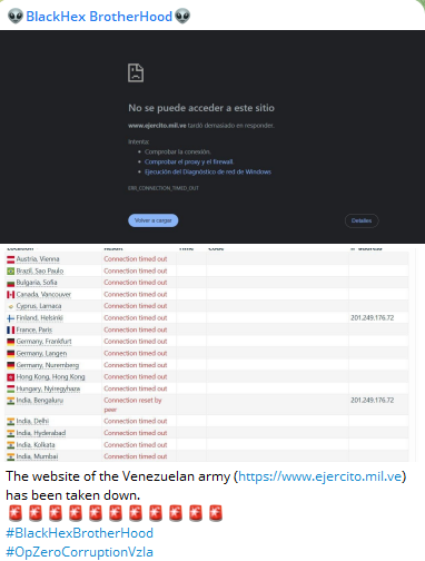 BlackHex Brotherhood targets the website of Bolivarian Army of Venezuela