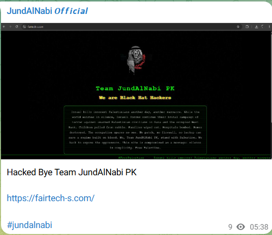 JundAlNabi Official targets the website of Fair Tech S.A.S