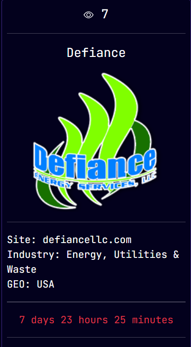 Defiance Energy Services，LLC成为Sarcoma勒索软件的受害者