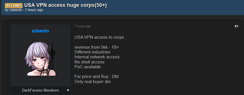 Alleged sale of unauthorized VPN Access to multiple U.S. corporate networks