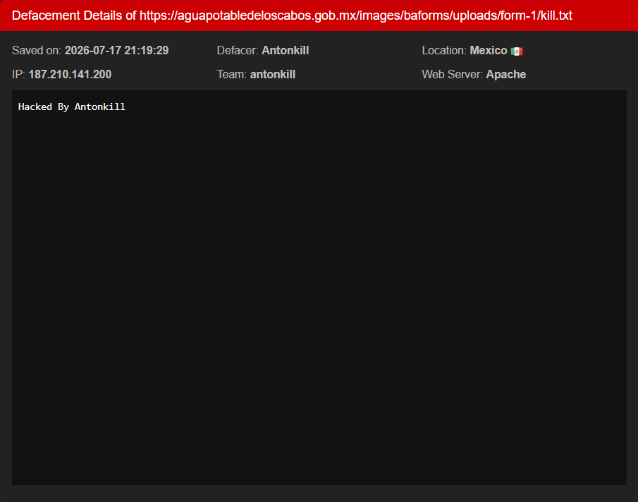 Antonkill targets the website of OOMSAPAS Los Cabos