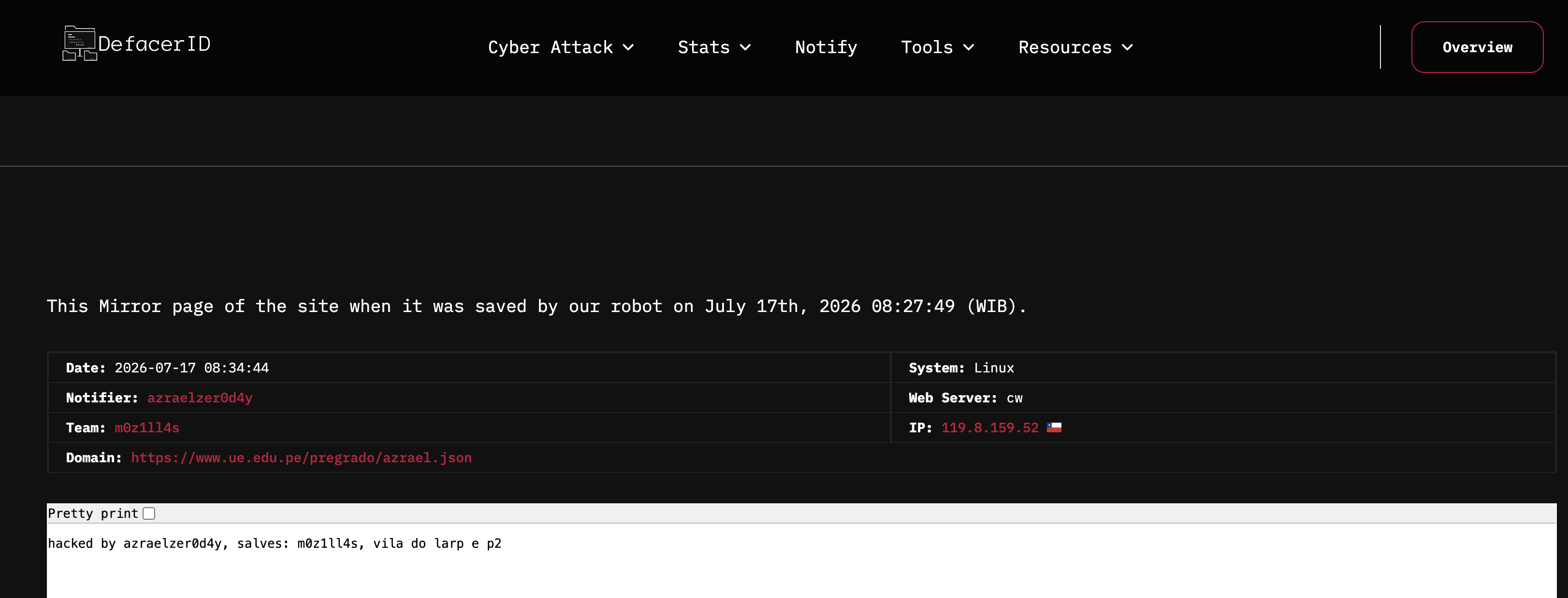 azraelzer0d4y targets the website of ESAN University