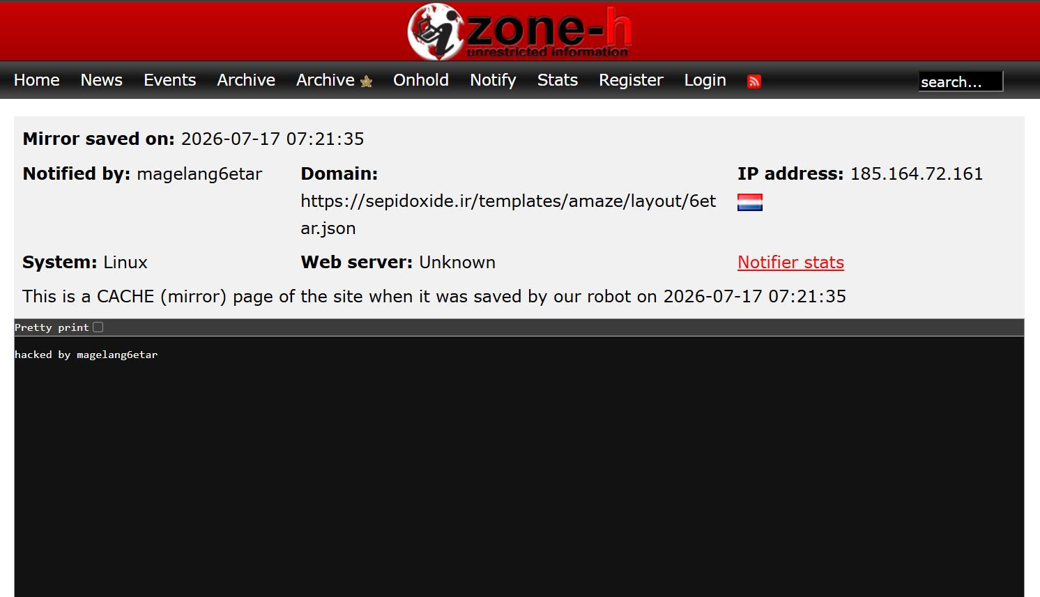 magelang6etar targets the website of sepidoxide.ir