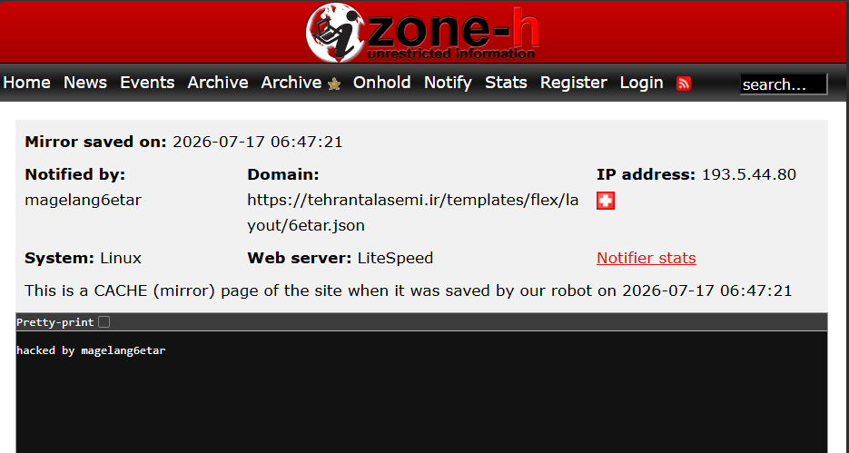 magelang6etar targets the website of tehrantalasemi