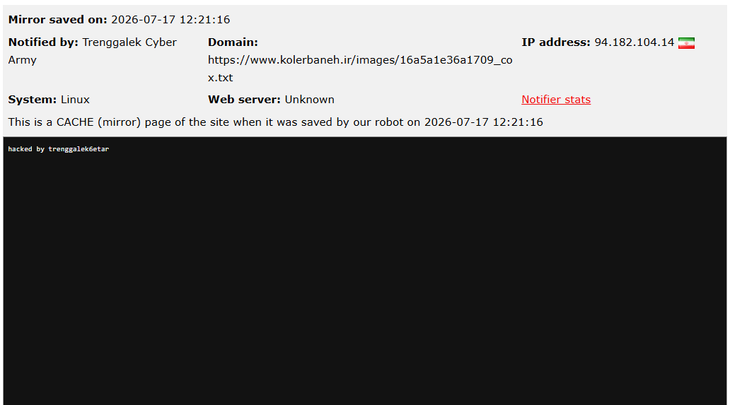Trenggalek Cyber Army targets the website of Kooler Baneh