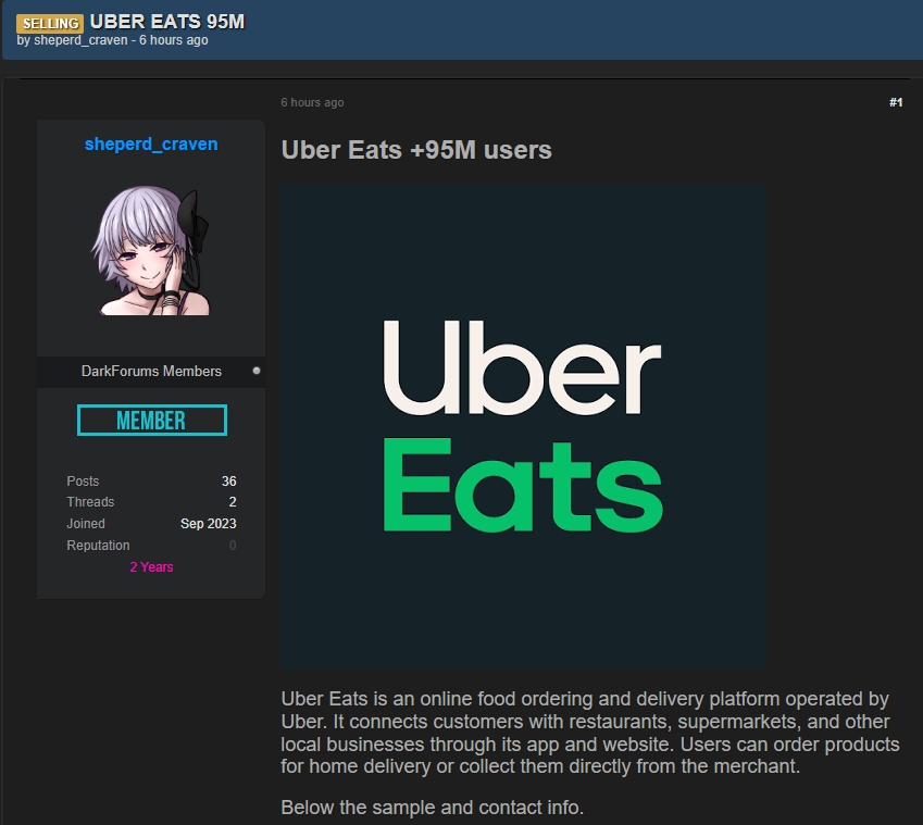 Alleged data breach of Uber Eats