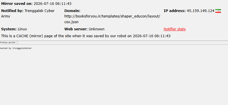 Trenggalek Cyber Army targets the website of booksforyou.ir