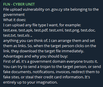 Alleged vulnerability of unidentified Cyprus Government