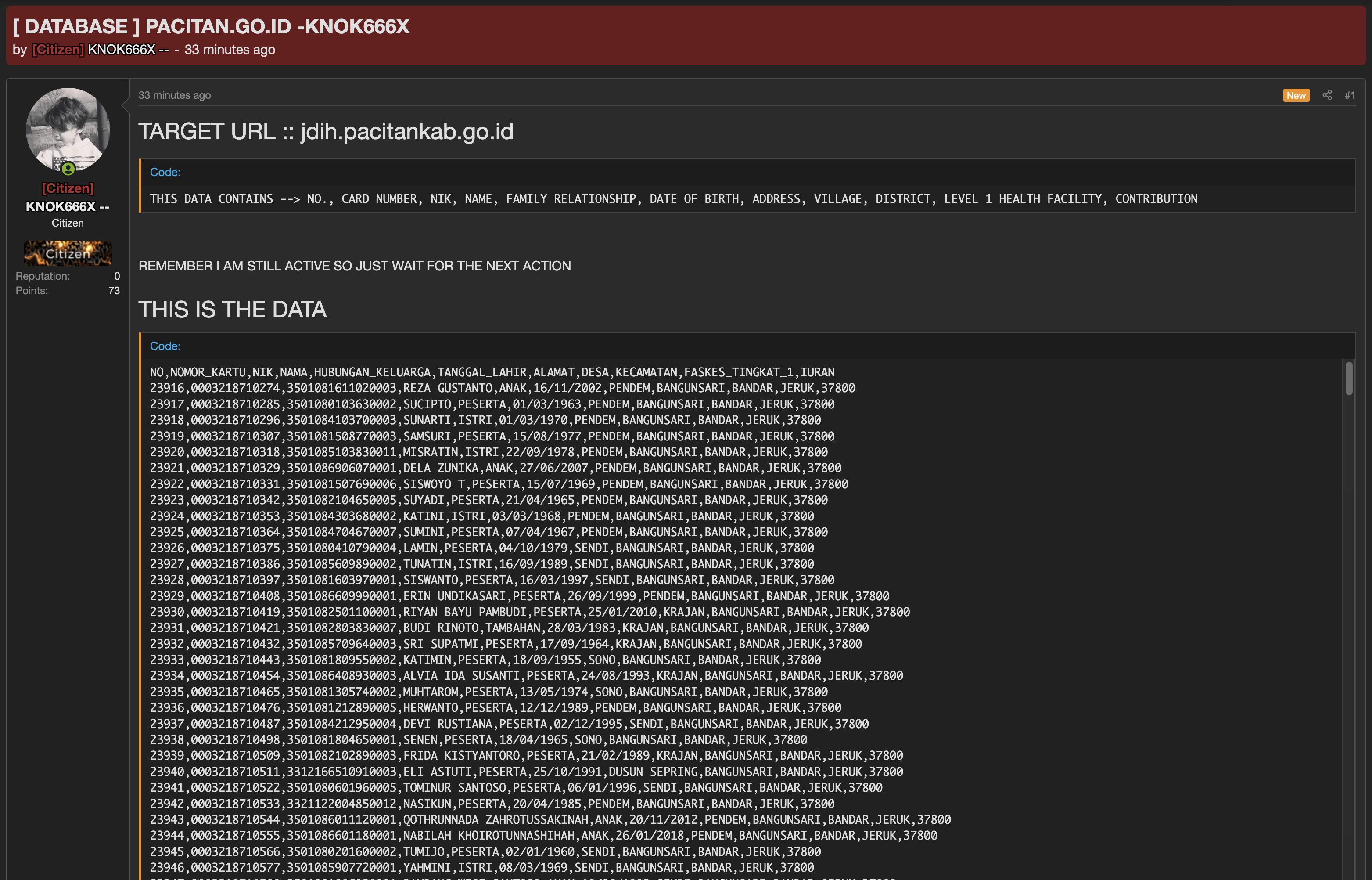 Alleged data breach of JDIH Kabupaten Pacitan