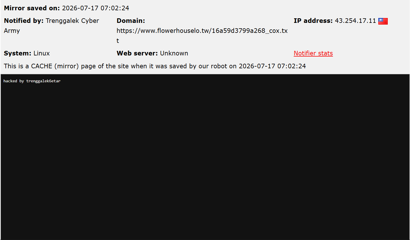 Trenggalek Cyber Army targets the website of flowerhouselo