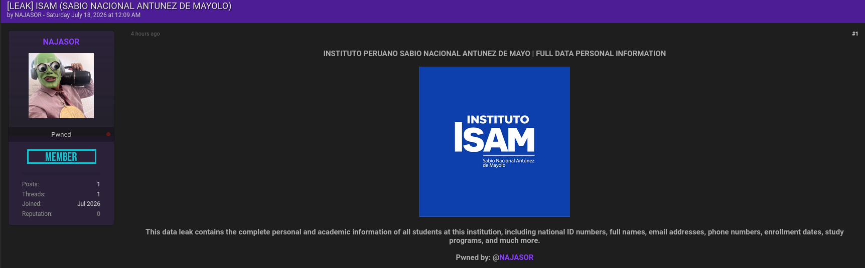 Alleged data breach of ISAM