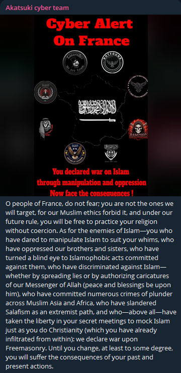 Akatsuki Cyber Team claims to target France