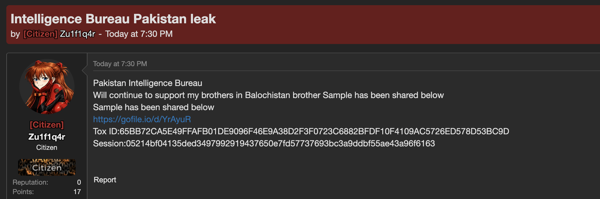 Alleged data leak of Intelligence Bureau (IB) Pakistan