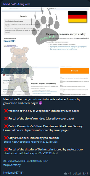 NoName057(16) claims to targets the websites of City of Gladbeck