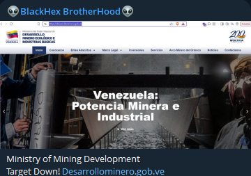 BlackHex Brotherhood targets the website of Ministry of the Popular Power of Ecological Mining Development