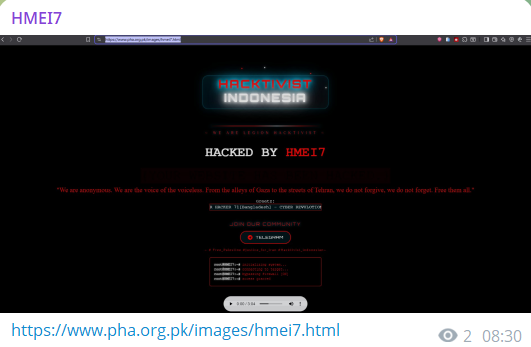 HMEI7 targets the website of Pakistan Hockey Association