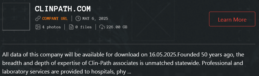 Clin-Path Diagnostics，L.L.C成为Qilin勒索软件的受害者