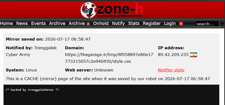 Trenggalek Cyber Army targets the website of thegarage