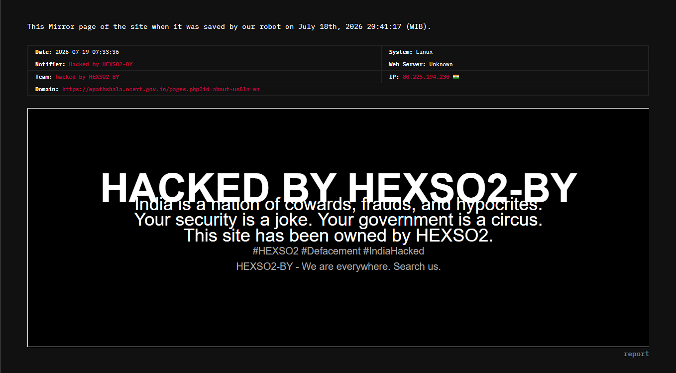 hacked by HEXSO2-BY targets the website of ePathshala