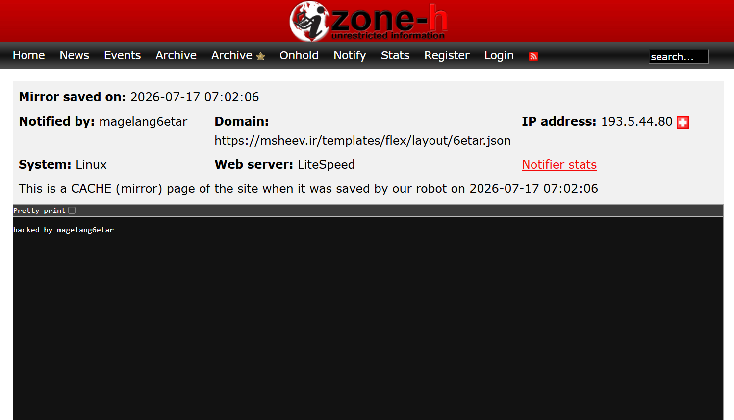 magelang6etar targets the website of Mandegar Sazeh Heev